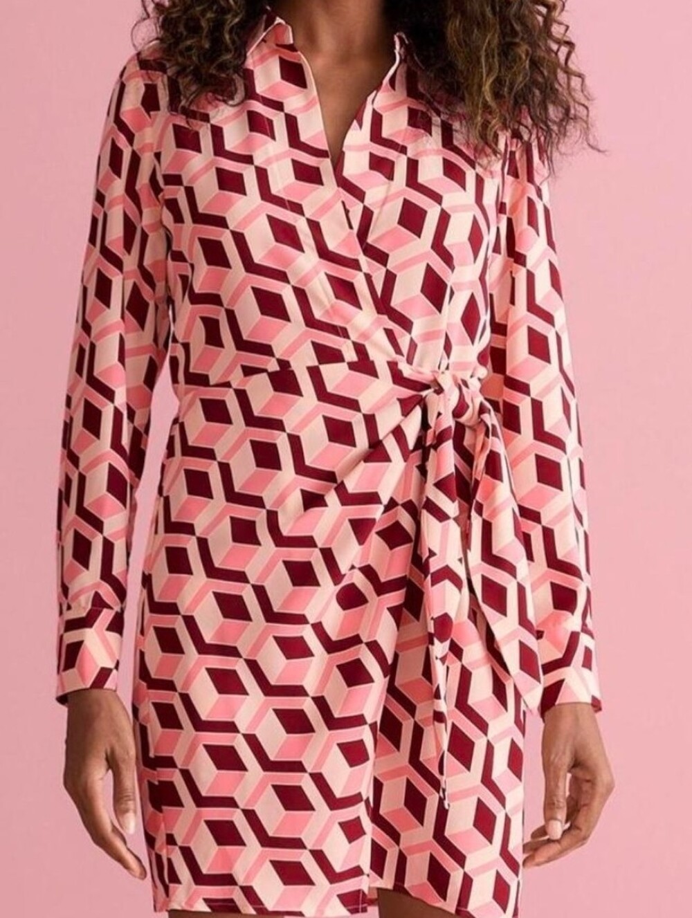 Bold Elements x Ally Brooke Geometric Print Long Sleeve Wrap Dress Size PS
